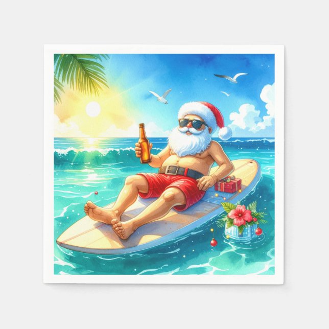 Surfing Christmas in Hawaii with Santa Claus  Serviette (Vorderseite)