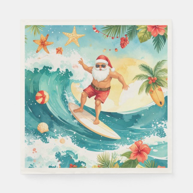 Surfing Christmas in Hawaii with Santa Claus  Serviette (Vorderseite)