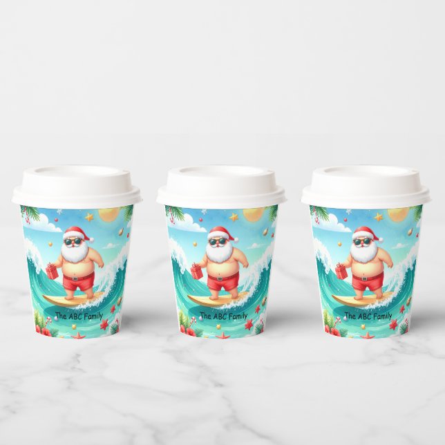 Surfing Christmas in July with SANTA CLAUS   Pappbecher (Multi)