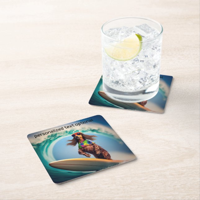 Surfing Dackel Drink Coasters Rechteckiger Pappuntersetzer (Vor Ort)