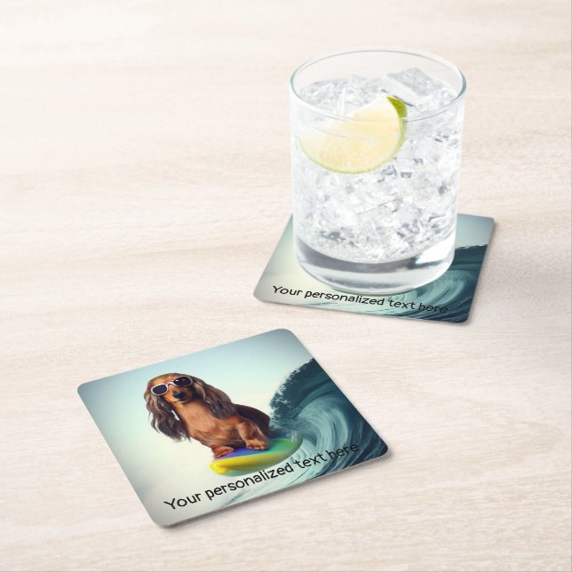 Surfing Dackel Drink Coasters Rechteckiger Pappuntersetzer (Vor Ort)