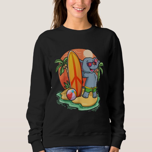 Surfing Elephant  Beach Vacation Animal Graphic Sweatshirt (Vorderseite)