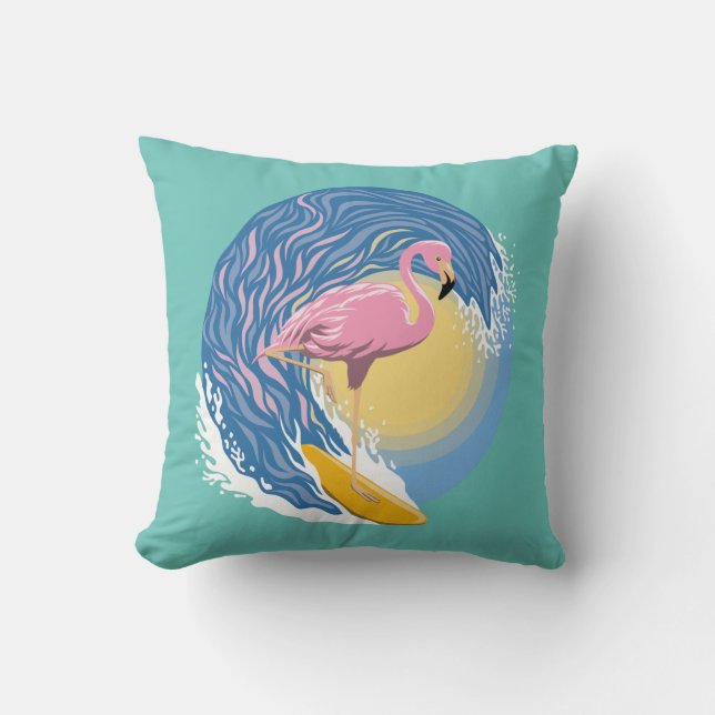 Surfing Flamingo Grafik Illustration Kissen (Vorderseite)