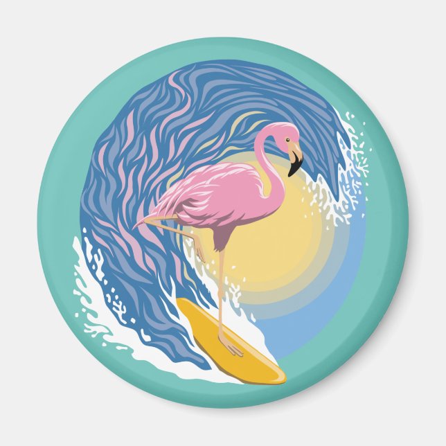 Surfing Flamingo Grafik Illustration Magnet (Vorne)