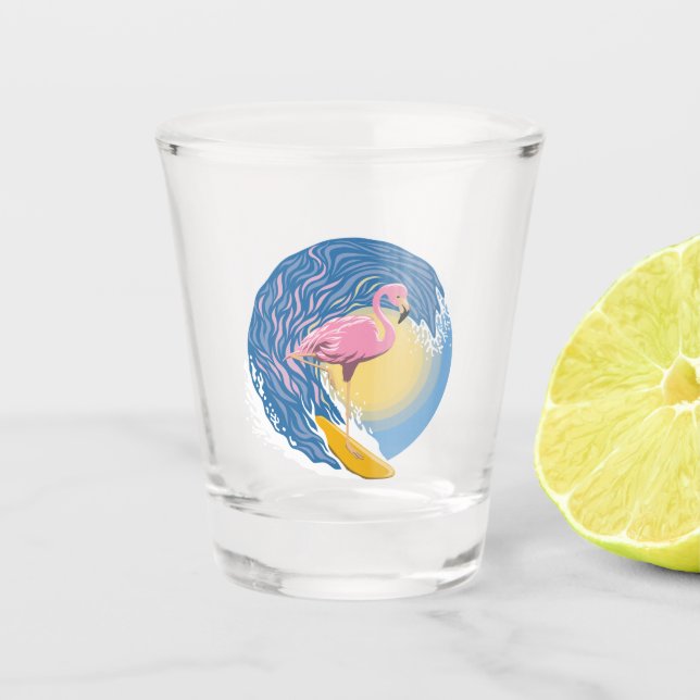 Surfing Flamingo Grafik Illustration Schnapsglas (Vorderseite)