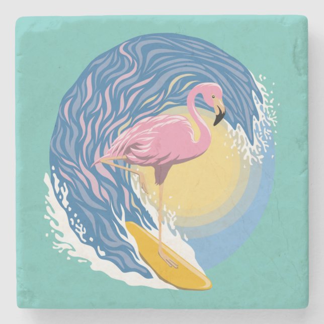 Surfing Flamingo Grafik Illustration Steinuntersetzer (Vorderseite)