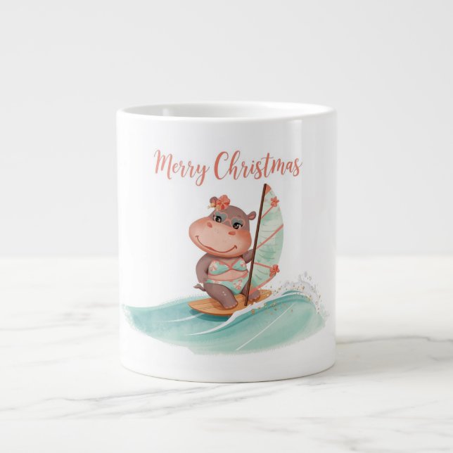 Surfing Hippo Bikini Christmas  Jumbo-Tasse (Vorderseite)