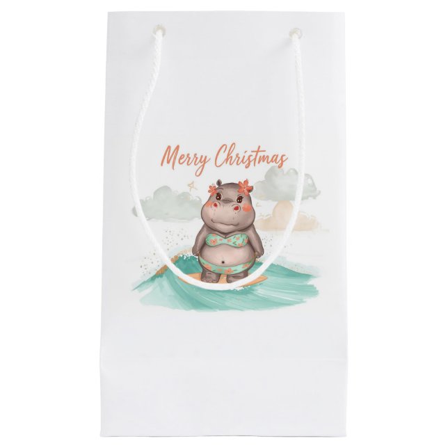 Surfing Hippo Bikini Christmas  Kleine Geschenktüte (Vorderseite)
