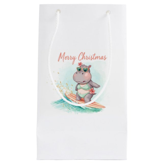 Surfing Hippo Bikini Christmas  Kleine Geschenktüte (Vorderseite)