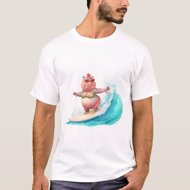 Surfing Hippo Christmas Bikini Hippo T-Shirt  (Vorderseite)