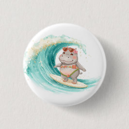 Surfing Hippo Christmas Bikini on big wave Button