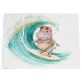 Surfing Hippo Christmas Bikini on big wave Große Geschenktüte