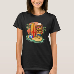 Surfing Lion Beach Vacation Animal Grafik T-Shirt
