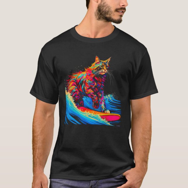 Surfing Maine Coon Cat Surf T-Shirt (Vorderseite)