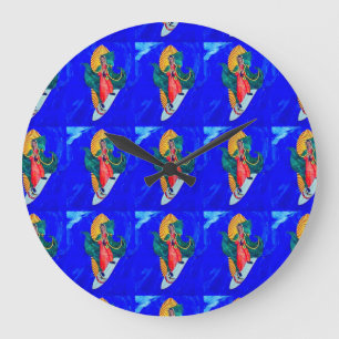surfing nuns on blue wave clock große wanduhr