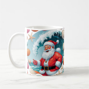 Surfing Père Noël Seashell Vague classique Mug de 