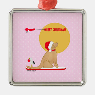 Surfing Retriever Dog Christmas Beach Day Pink Ornament Aus Metall