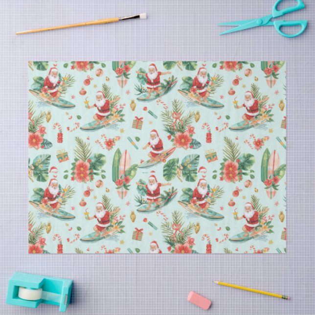 Surfing Santa Christmas Wrapping Paper Sheets  Seidenpapier (Basteln)