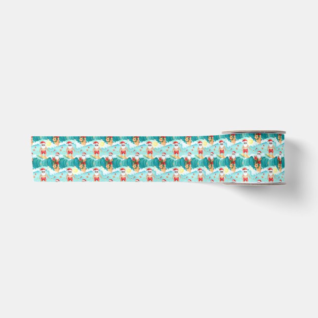 Surfing  Santa Claus Christmas Holiday  Satinband (Vorderseite)