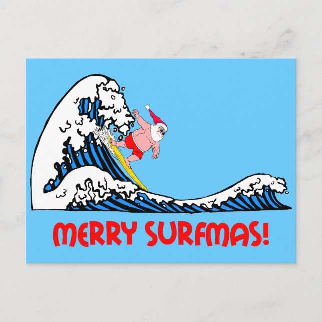 Surfing Santa Feiertagspostkarte (Vorderseite)