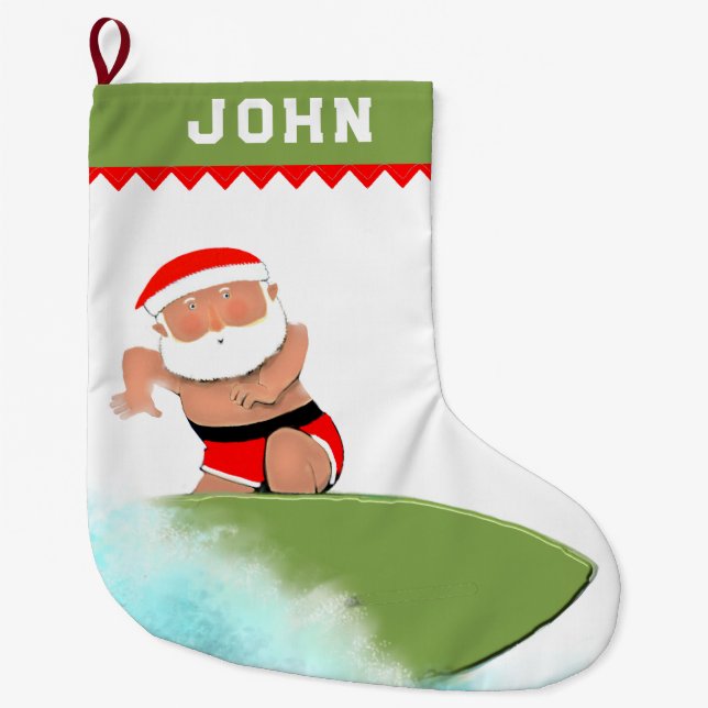 Surfing Santa Großer Weihnachtsstrumpf (Vorderseite)