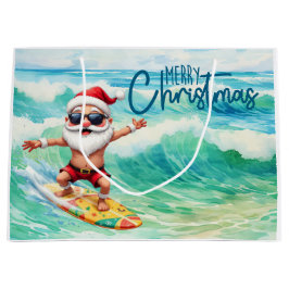 Surfing Santa is on big wave in Hawaii  Große Geschenktüte