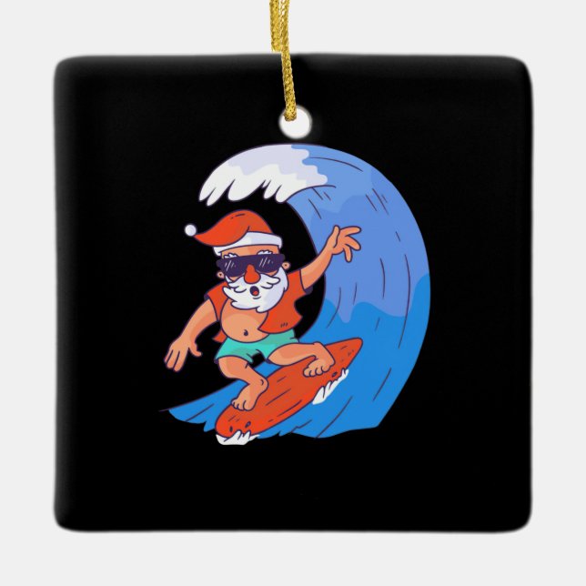 Surfing Santa Keramikornament (Vorderseite)