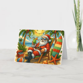 Surfing Santa on Tropical Beach Christmas Feiertagskarte