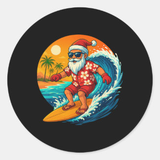 Surfing Santa Tropical Christmas Holiday Hawaiian Runder Aufkleber