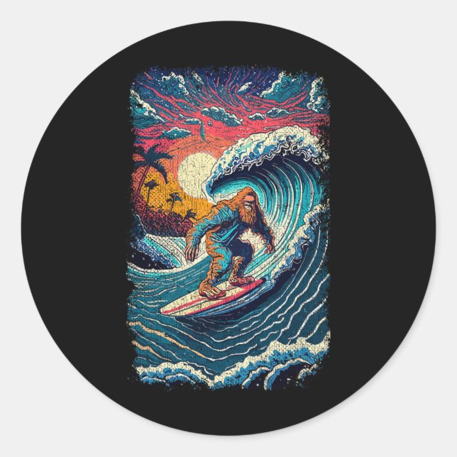 Surfing Sasquatch Shirt Art Teacher Big Wave Surfe Runder Aufkleber (Vorderseite)