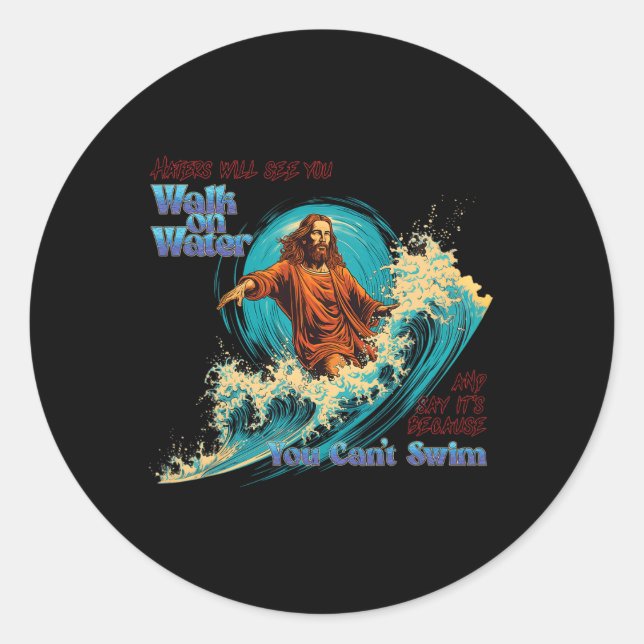 Surfing Savior Jesus Christ, The Master Of Waves  Runder Aufkleber (Vorderseite)