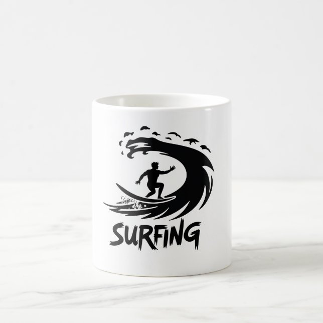 Surfing-Silhouette-Minimalist-Wave-Tasse Kaffeetasse (Mittel)