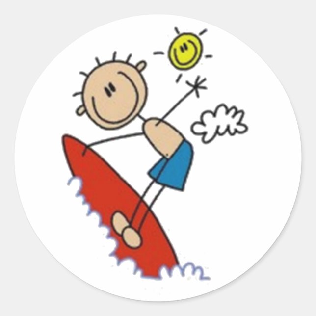 Surfing Strichmännchen Runder Aufkleber (Vorderseite)