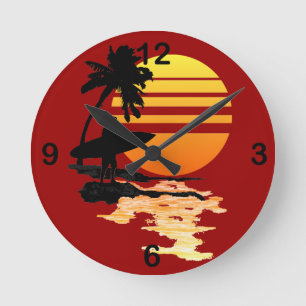 Surfing Sunrise Runde Wanduhr