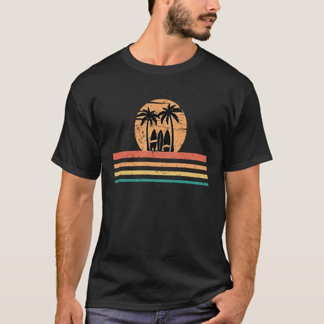 Surfing Sunset Palm Tree Retro for Surfing Surfboa T-Shirt (Vorderseite)