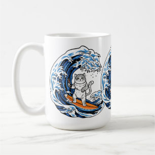 Surfkater auf epischer blauer Welle – Coole Cartoo Kaffeetasse