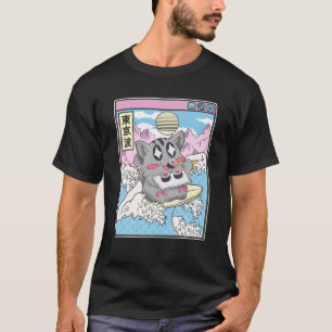Surfkatze Eating Sushi Japanisch Wave Vaporwave K T-Shirt