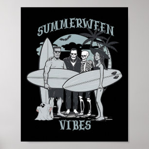 Surfmonster klopfen auf Halloween Vibes Grafik Poster