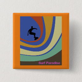 Surfparadies Surfen mit bunten Wellen Button