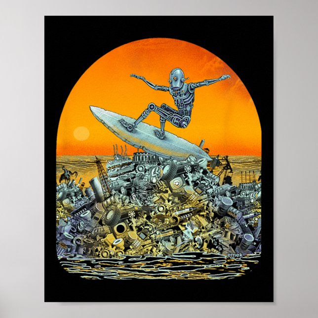 Surfroboter Junk Surfer - Von Emek Artman  Poster (Vorne)