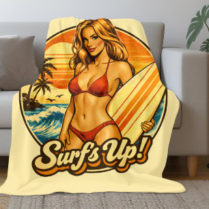 Surf's Up Bikini Pin-Up Retro Surf Shop Grafik Fleecedecke