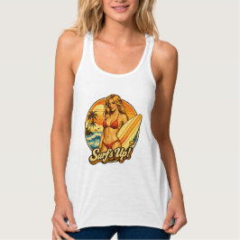 Surf's Up Bikini Pin-Up | Retro Surf Shop Graphic Tank Top