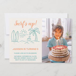 Surf's Up Birthday Einladung mit Foto