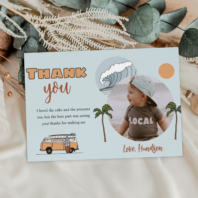 Surf's Up Birthday Foto Danke Karte (Von Creator hochgeladen)