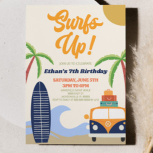 Surfs Up! Blue Beach Surf Moderne Geburtstagsfeier Einladung