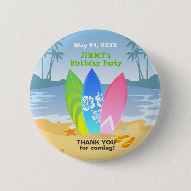 Surf's up boy Birthday Party Button (Vorderseite)