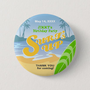 Surf's up boy Birthday Party Button