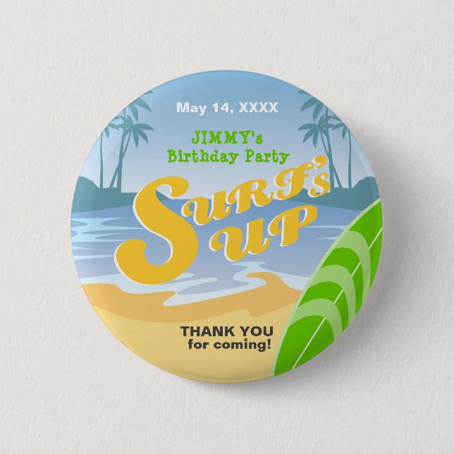 Surf's up boy Birthday Party Button (Vorderseite)
