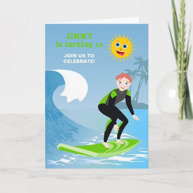 Surf's up boy Birthday Party Einladung (Vorderseite)