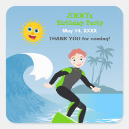 Surf's up boy Birthday Party Quadratischer Aufkleber